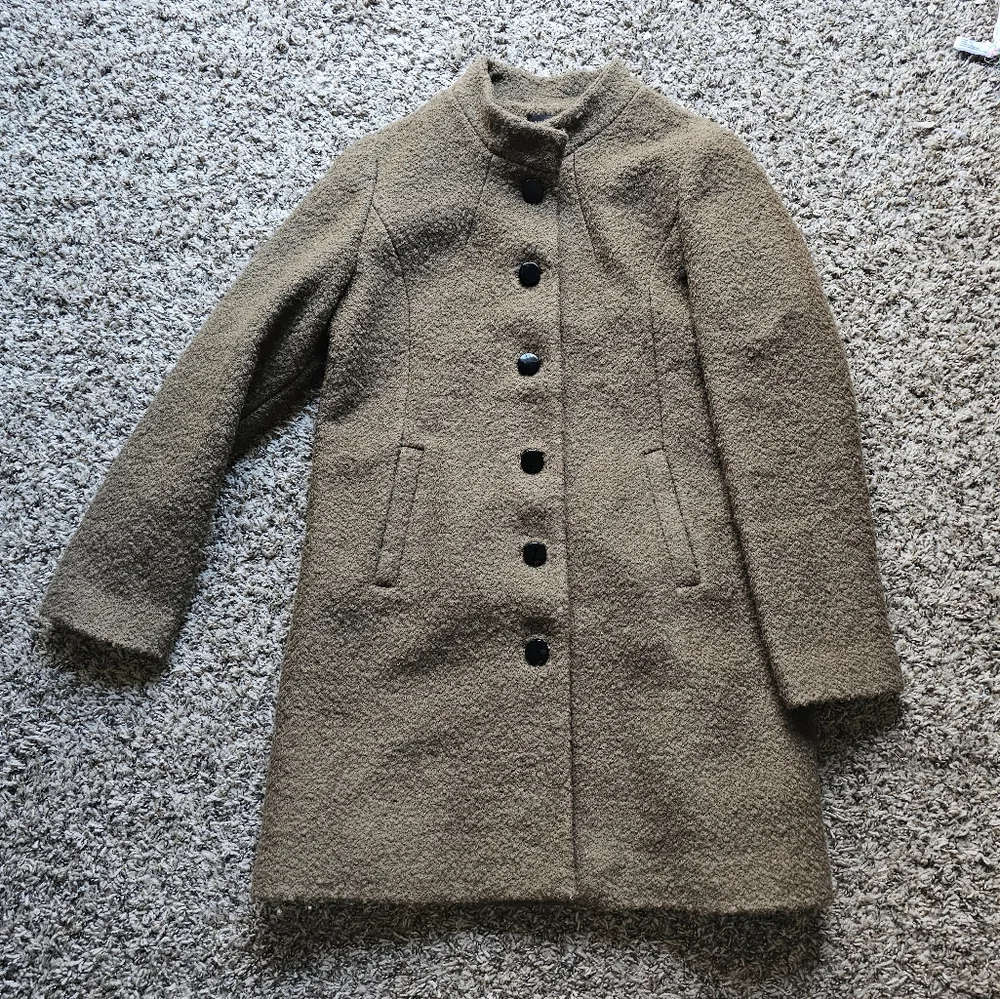 VTG Victorias Secret Mocca Mousse Tan Bouclé Midi Coat Button Y2K Size 12-14‎